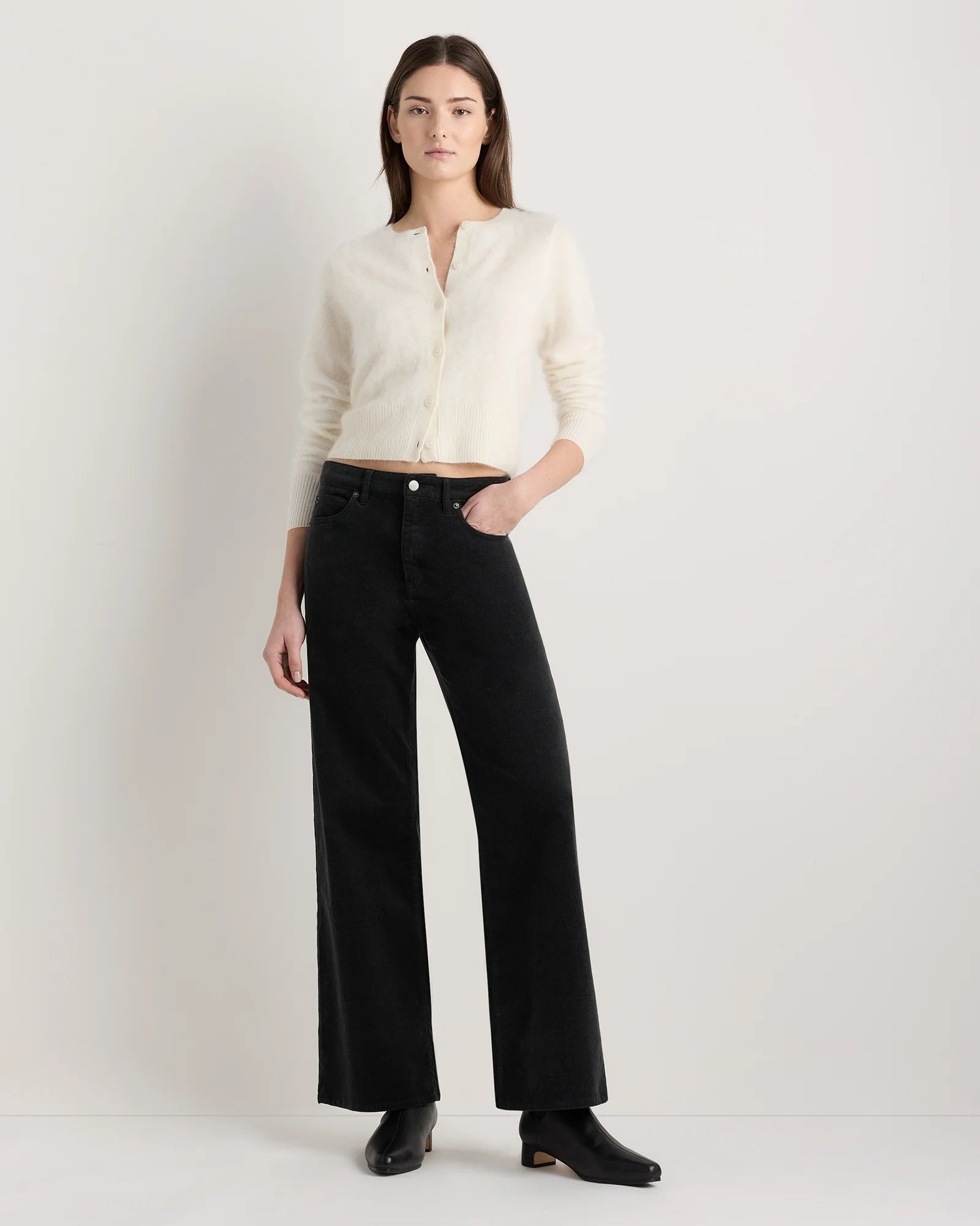 Organic Stretch Corduroy Wide Leg Pants - 0 / Black Secondary image