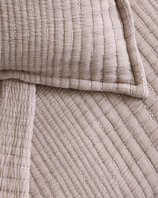 Organic Cotton Channel Stitch Sham Set - Standard / Coral Pink