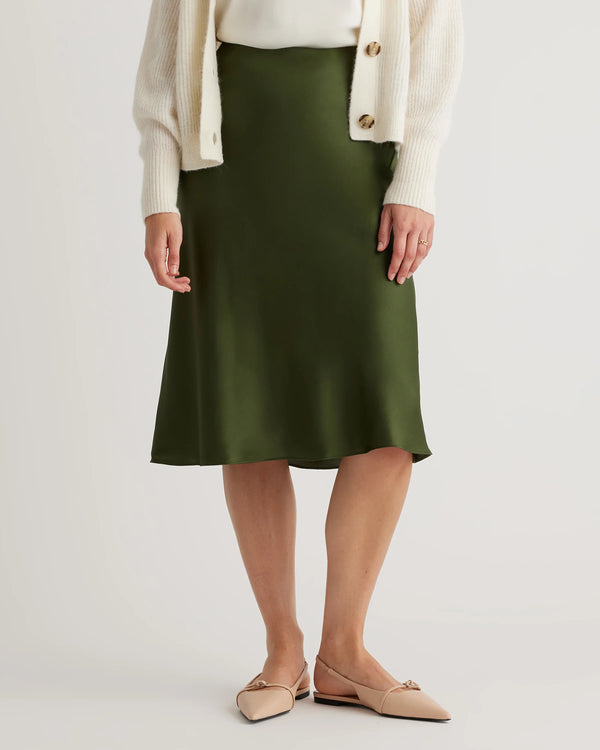 100% Washable Silk Skirt - XS / Champagne