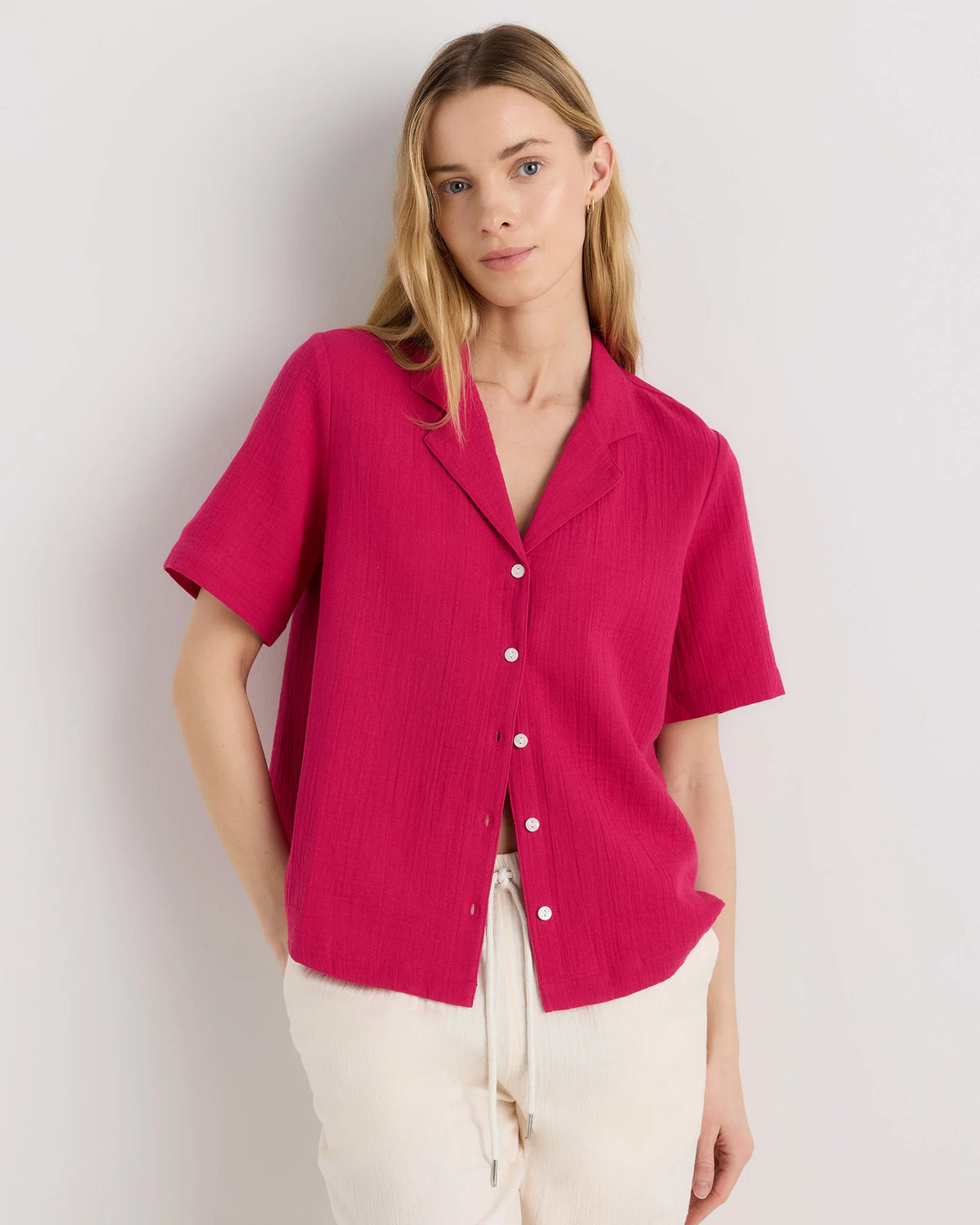 100% Organic Cotton Gauze Short Sleeve Shirt - XS / Amaranth Pink Main image