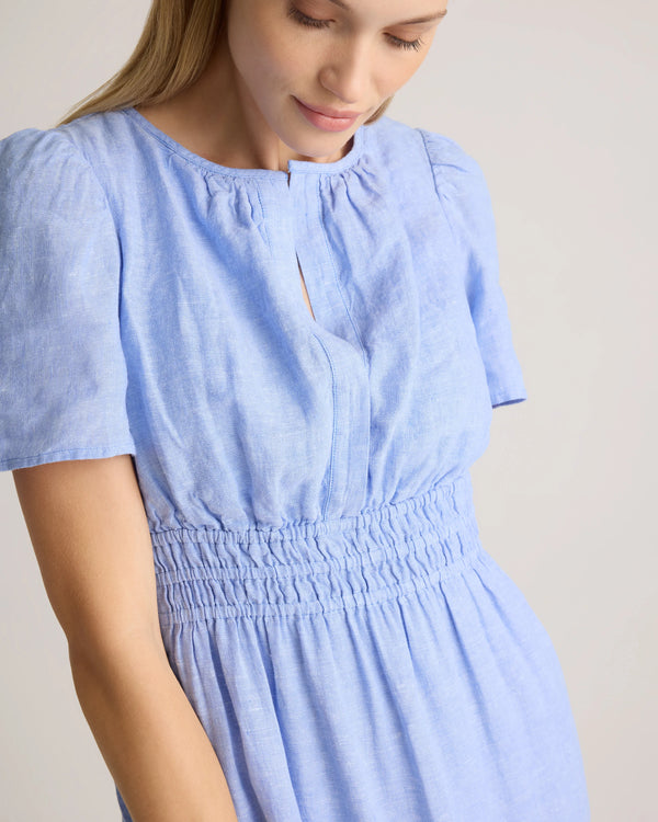 100% European Linen Tiered Maxi Dress - XS / Deep Navy