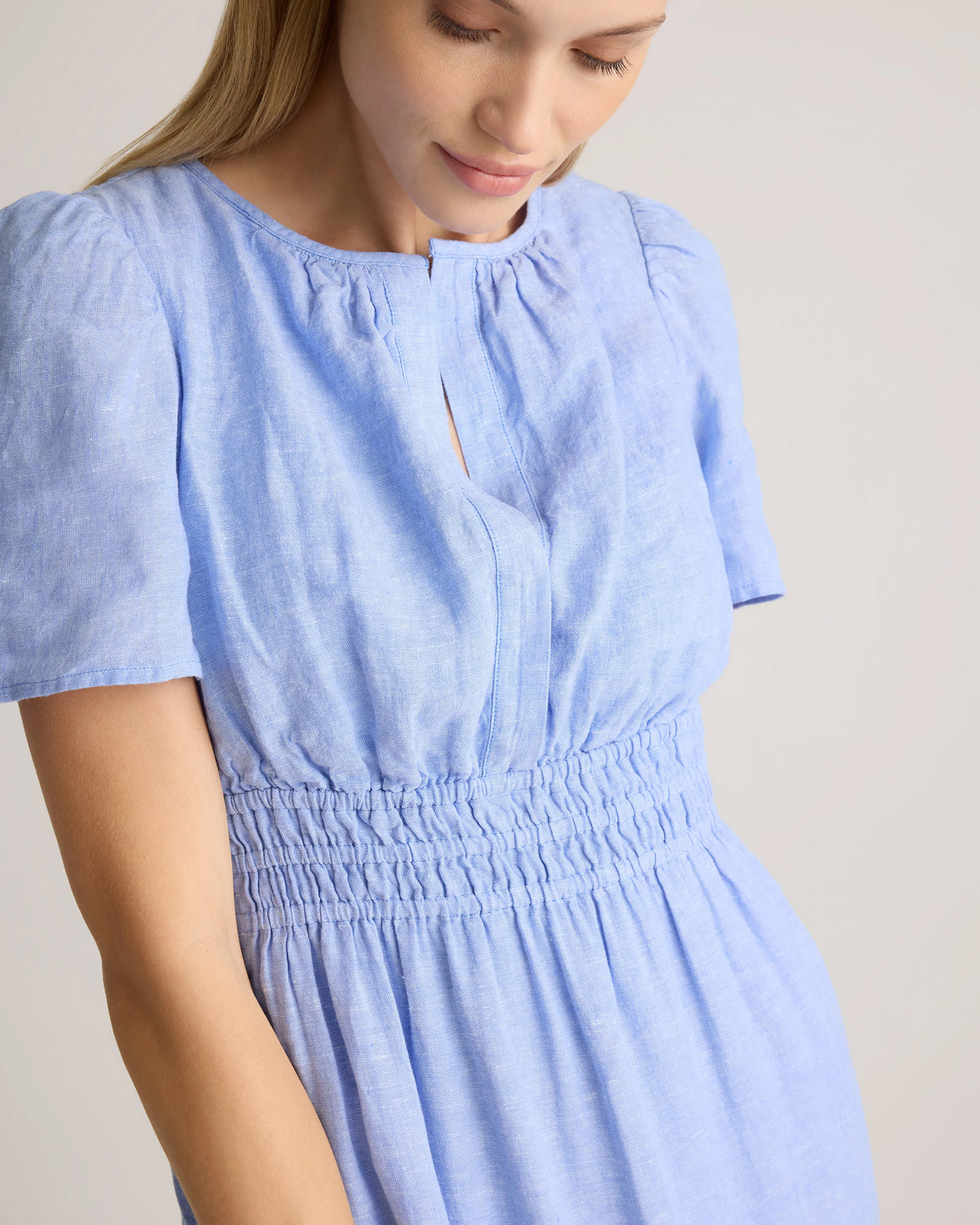 100% European Linen Tiered Maxi Dress - XS / Ivory Porcelain Blue Petite Floral