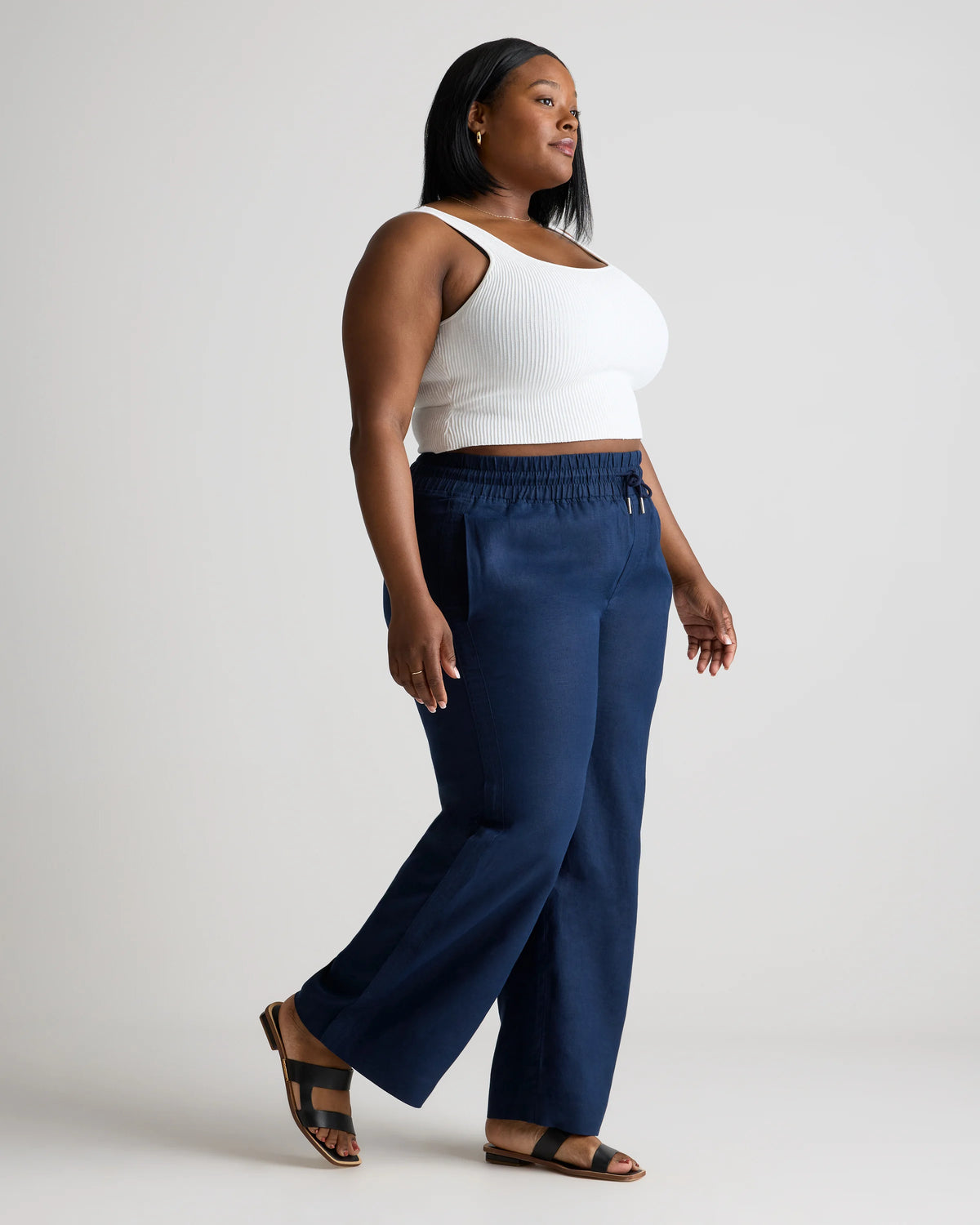100% European Linen Wide Leg Pants - 1X / Black