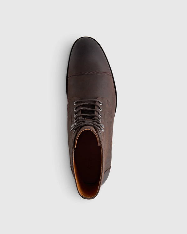 Crafted Leather Cap Toe Lace Up Boot - 7 / Matte Black