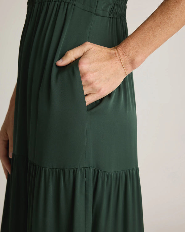 Washable Stretch Silk Tiered Maxi Dress - XS / Navy