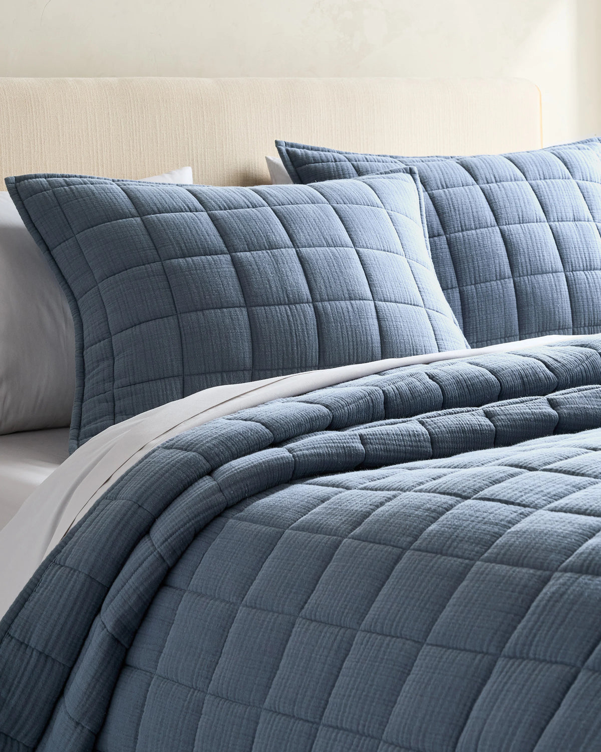 Organic Cotton Gauze Box Quilt Set - Twin / Mineral