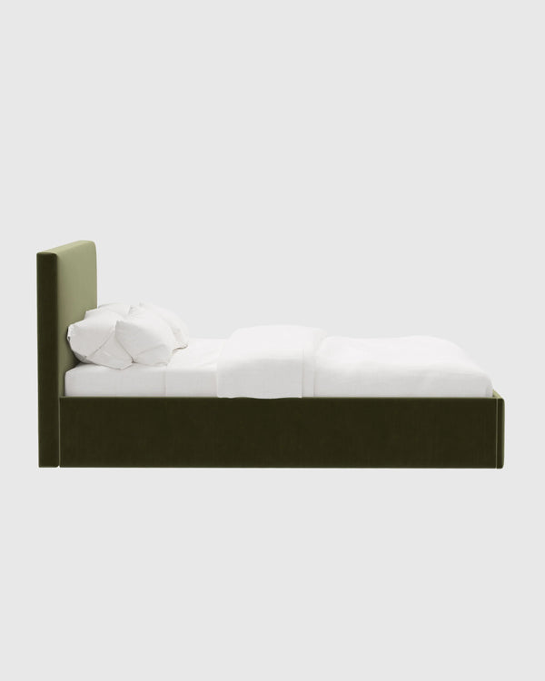 Square Bed in Performance Velvet - Full / Chocolate
