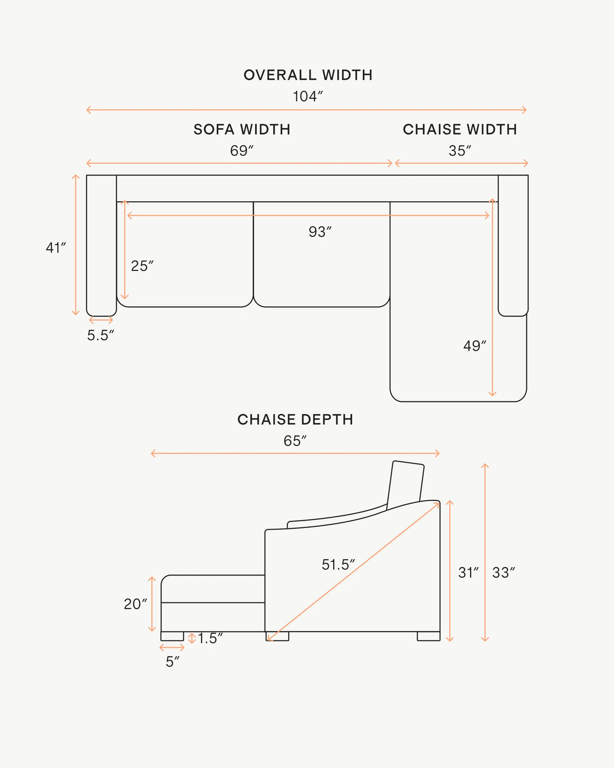 Hollis Slope Arm Chaise Sectional in Performance Basketweave - 104" Right Arm / Flax
