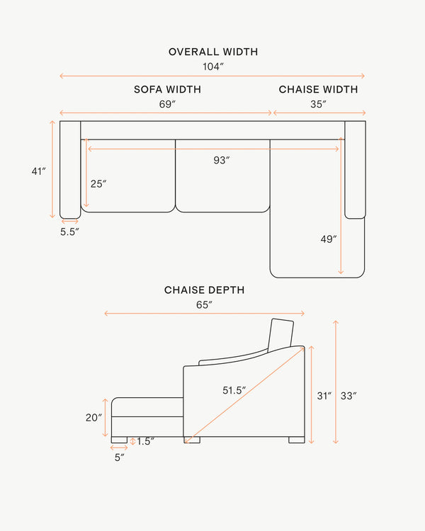 Hollis Slope Arm Chaise Sectional in Performance Chenille Linen Blend - 104" Right Arm / Snow