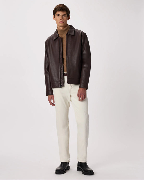 100% Leather Harrington Jacket - S / Dark Cognac Brown