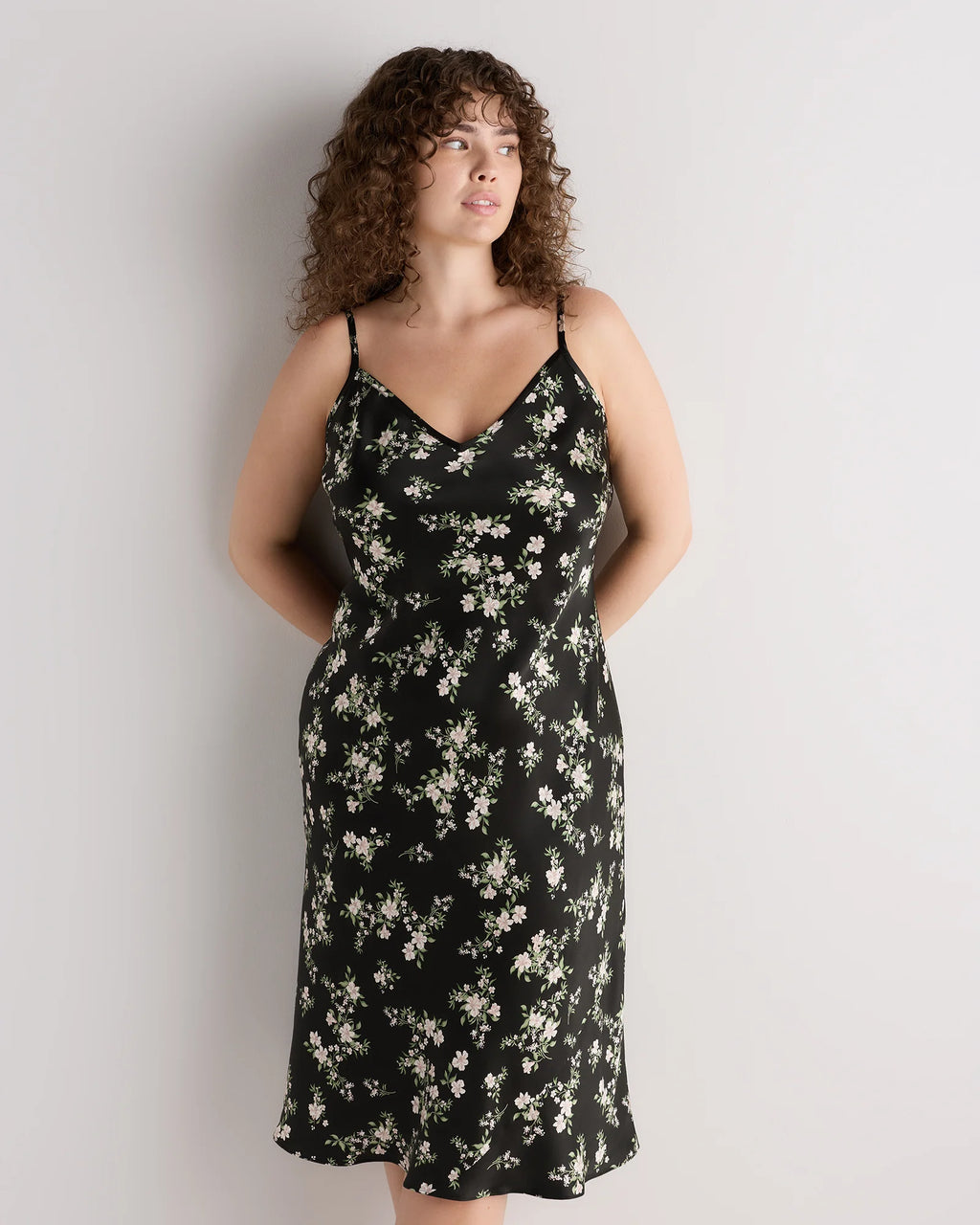 100% Washable Silk Slip Dress - 1X / Champagne