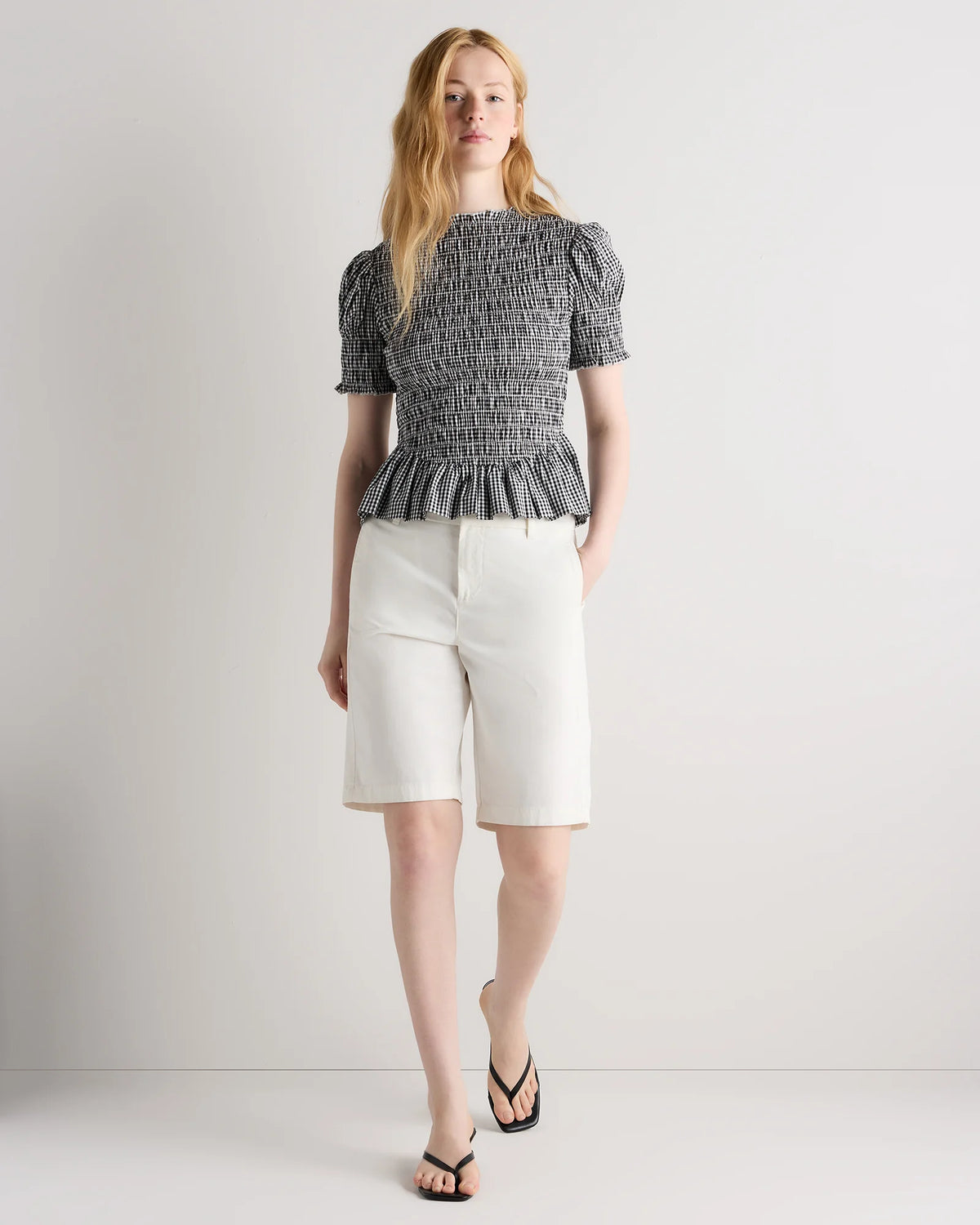 Cotton Viscose Voile Smocked Peplum Top - XS / Classic Mini Gingham Main image