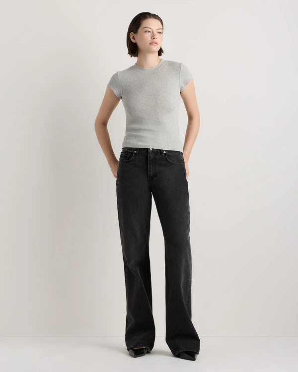 Organic Cotton Micro-Rib Crewneck Tee - XS / Heather Oatmeal