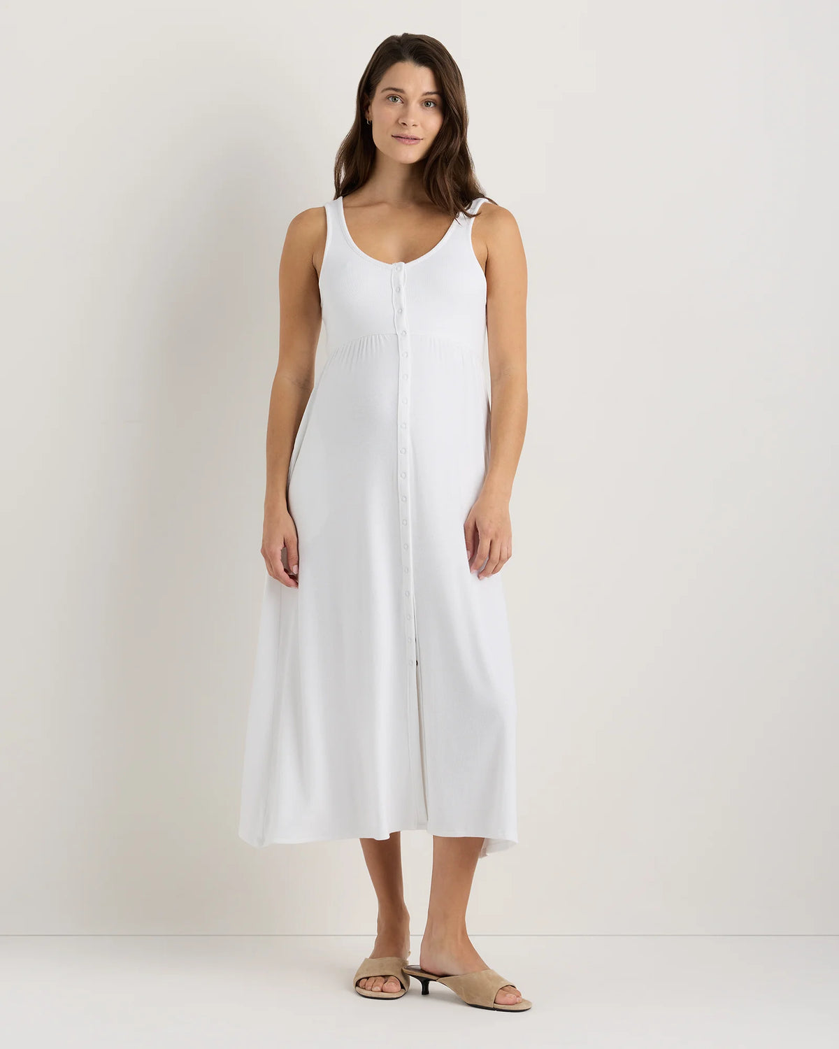 Bamboo Maternity Sleeveless Button Front Dress - XS / Classic White Main image