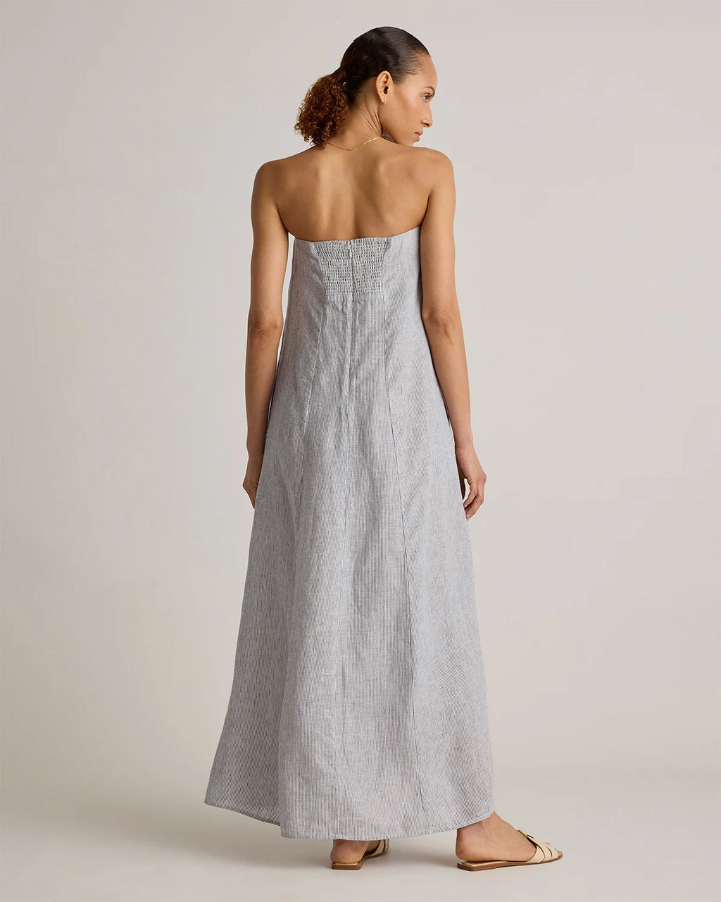 100% European Linen Strapless Maxi Dress - XS / Brick Red Heirloom Floral