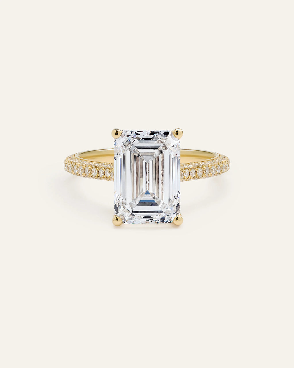 Lab Grown Diamond Emerald Pave Cathedral Engagement Ring - 5ct - 4 / Yellow Gold