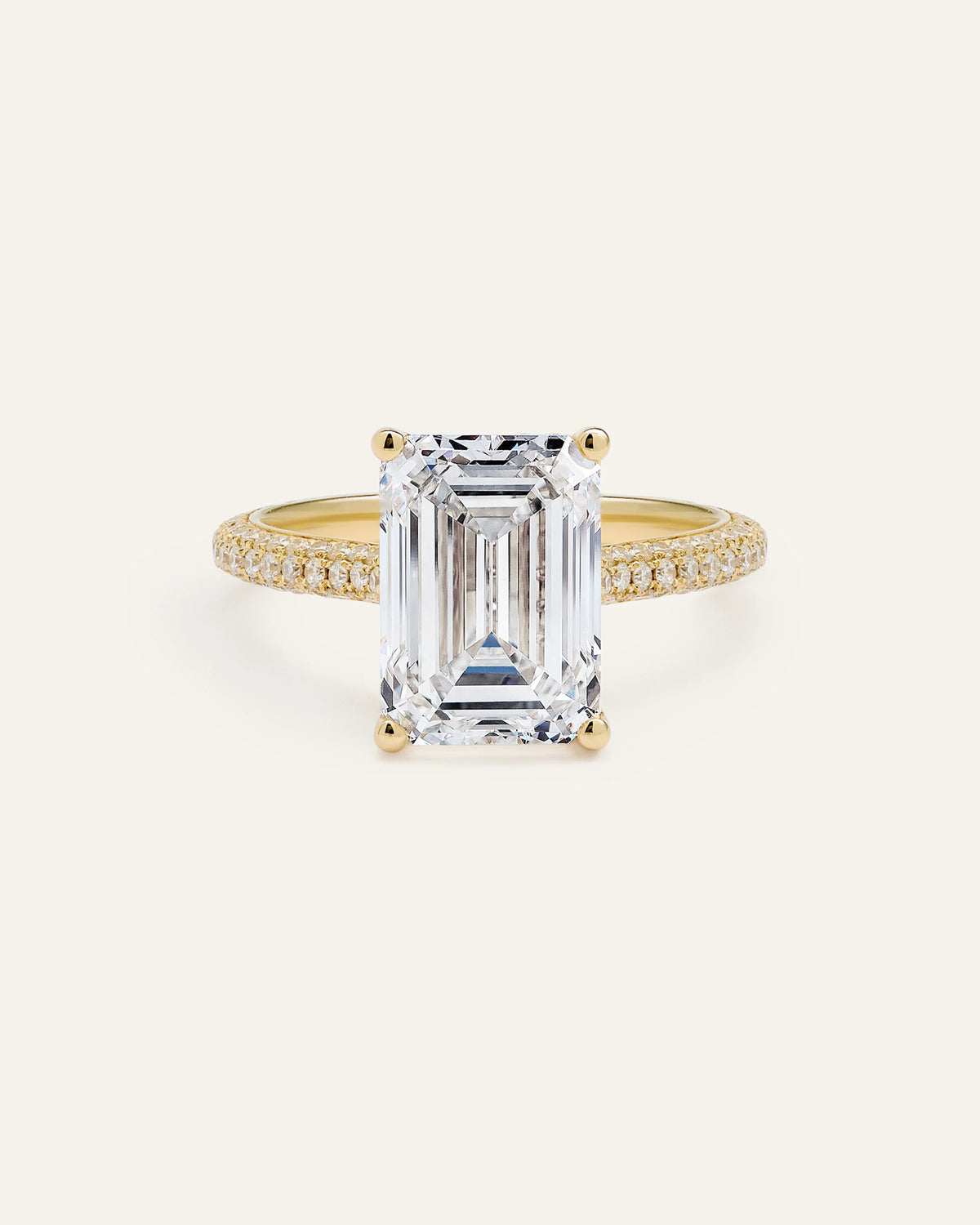 Lab Grown Diamond Emerald Pave Cathedral Engagement Ring - 5ct - 4 / Yellow Gold Main image