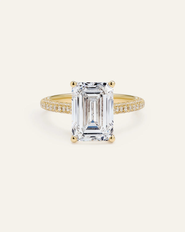 Lab Grown Diamond Emerald Pave Cathedral Engagement Ring - 5ct - 4 / Yellow Gold