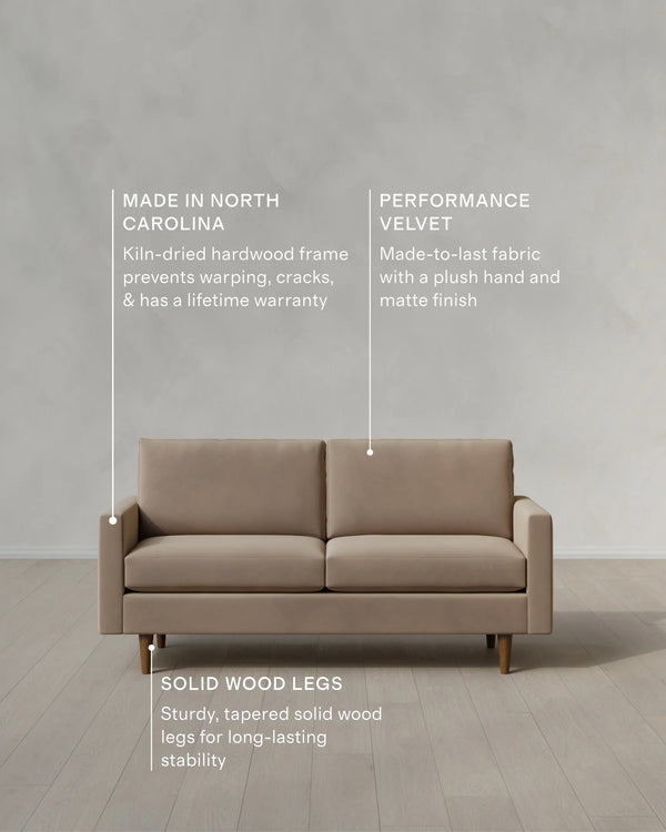 Atlas Midcentury Sofa in Performance Velvet - 6ft / Ivory
