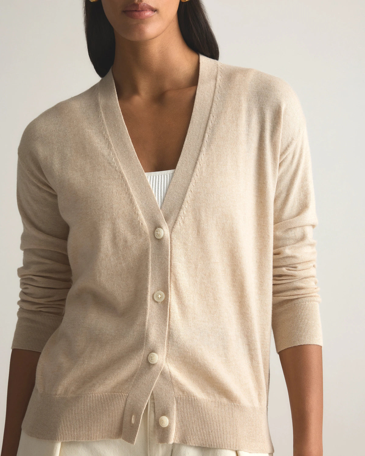 Lightweight Cotton Cashmere Cardigan - XS / Heather Oatmeal
