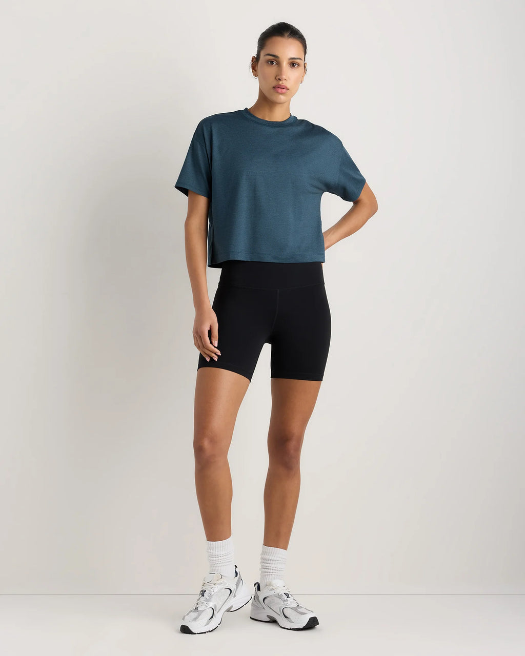 Flowknit Breeze Boxy Cropped Tee - XS / Heather Deep Navy