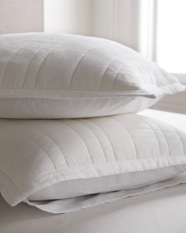 Organic Cotton Stripe Stitch Quilted Sham Set - Standard / White