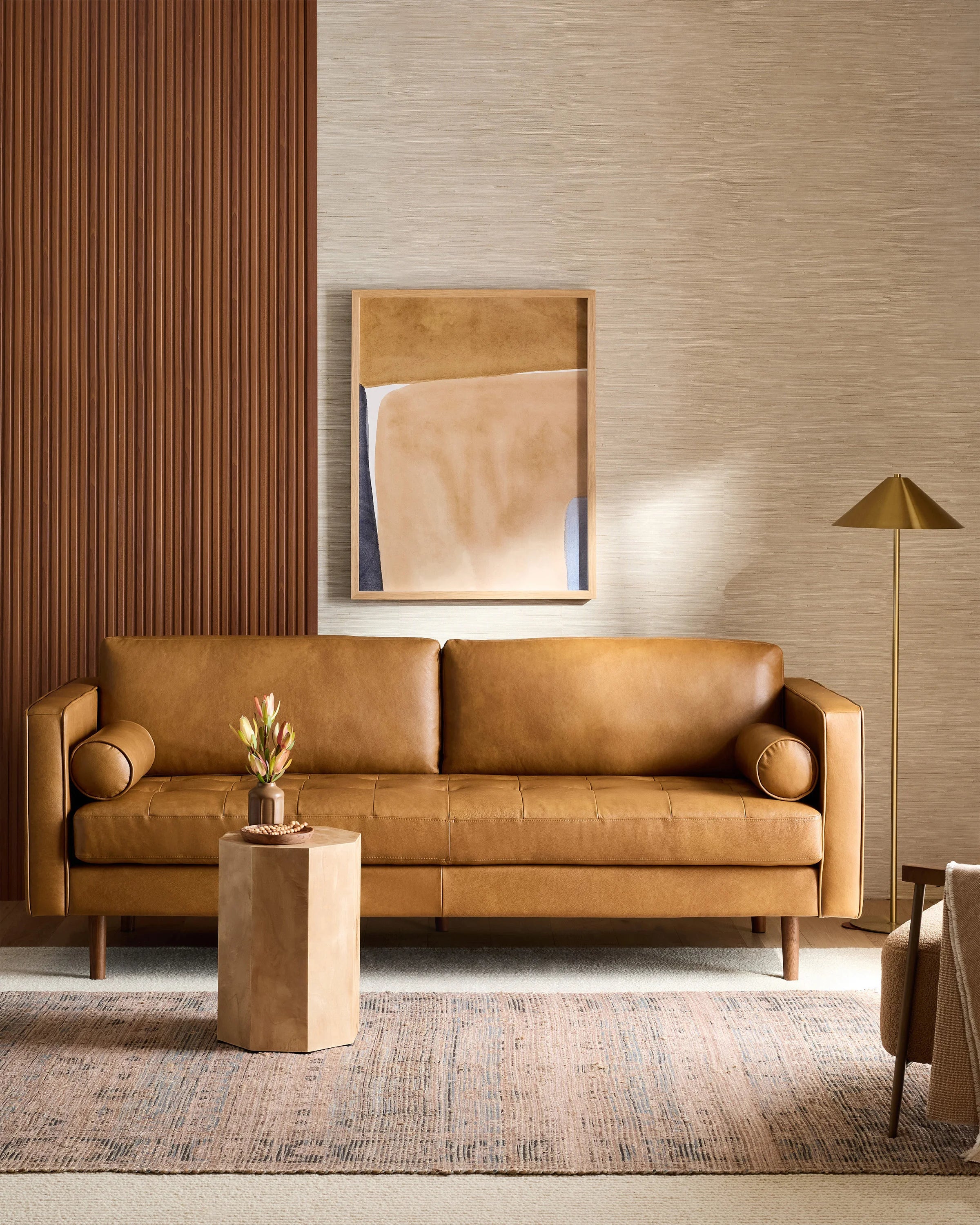 Italian Leather Midcentury Sofa - One Size / Chestnut Secondary image