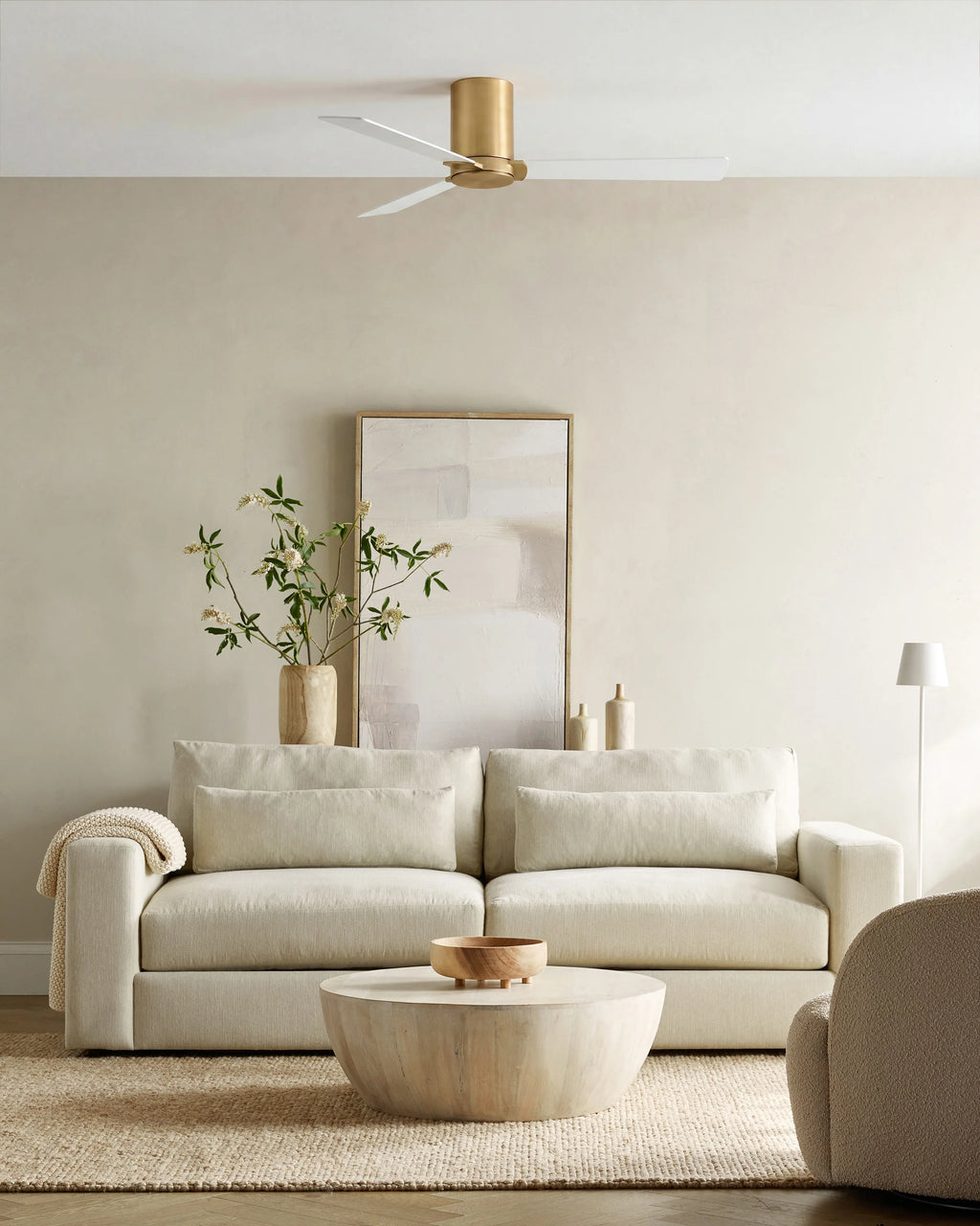 Minimalist Hugger Wood Blade Ceiling Fan - 44" / White