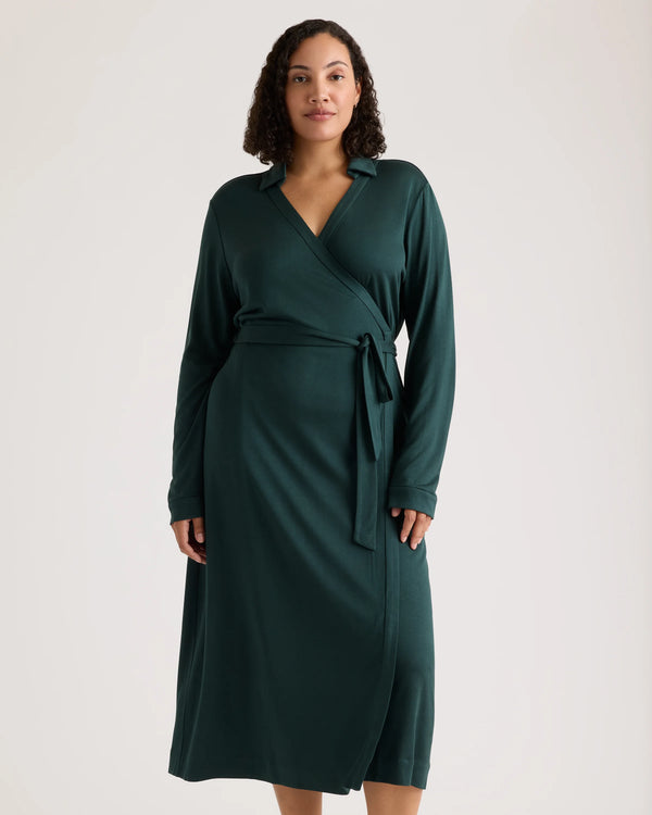100% Silk Jersey Midi Wrap Dress - XS / Crimson Prism