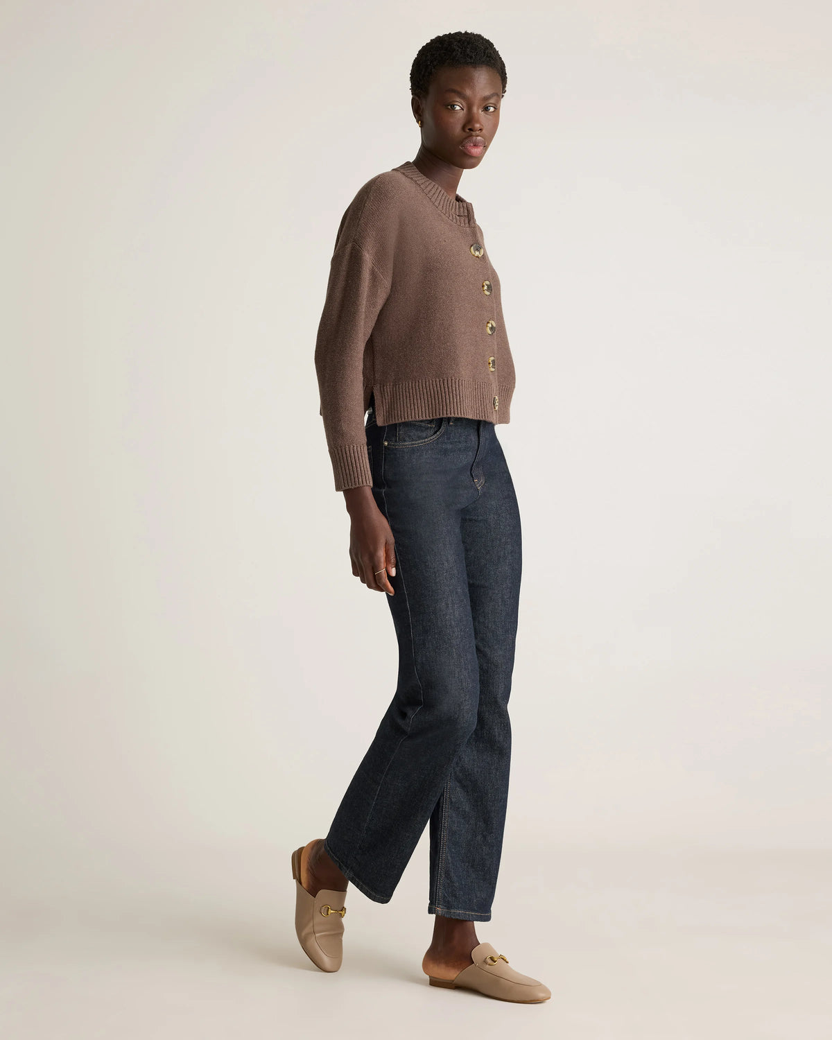 100% Organic Cotton Cropped Cardigan - XS / Heather Brown Main image