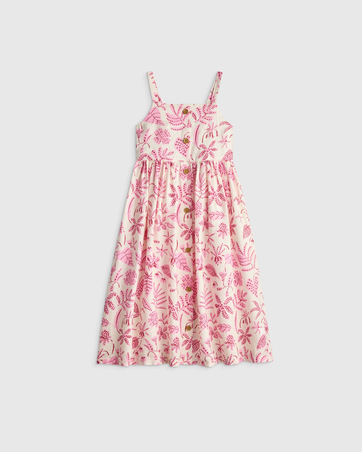 Girls Sleeveless 100% Linen Dress - 6 / Orchid Palms Main image