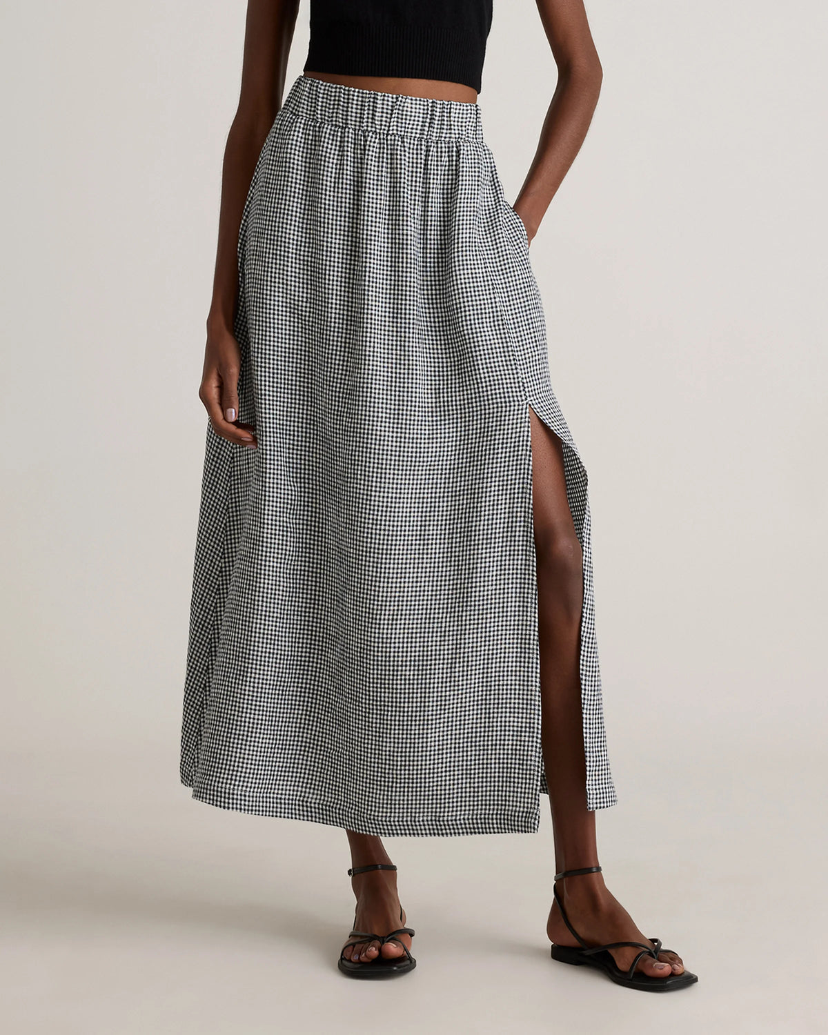 100% European Linen Maxi Skirt - XS / Classic Mini Gingham Main image