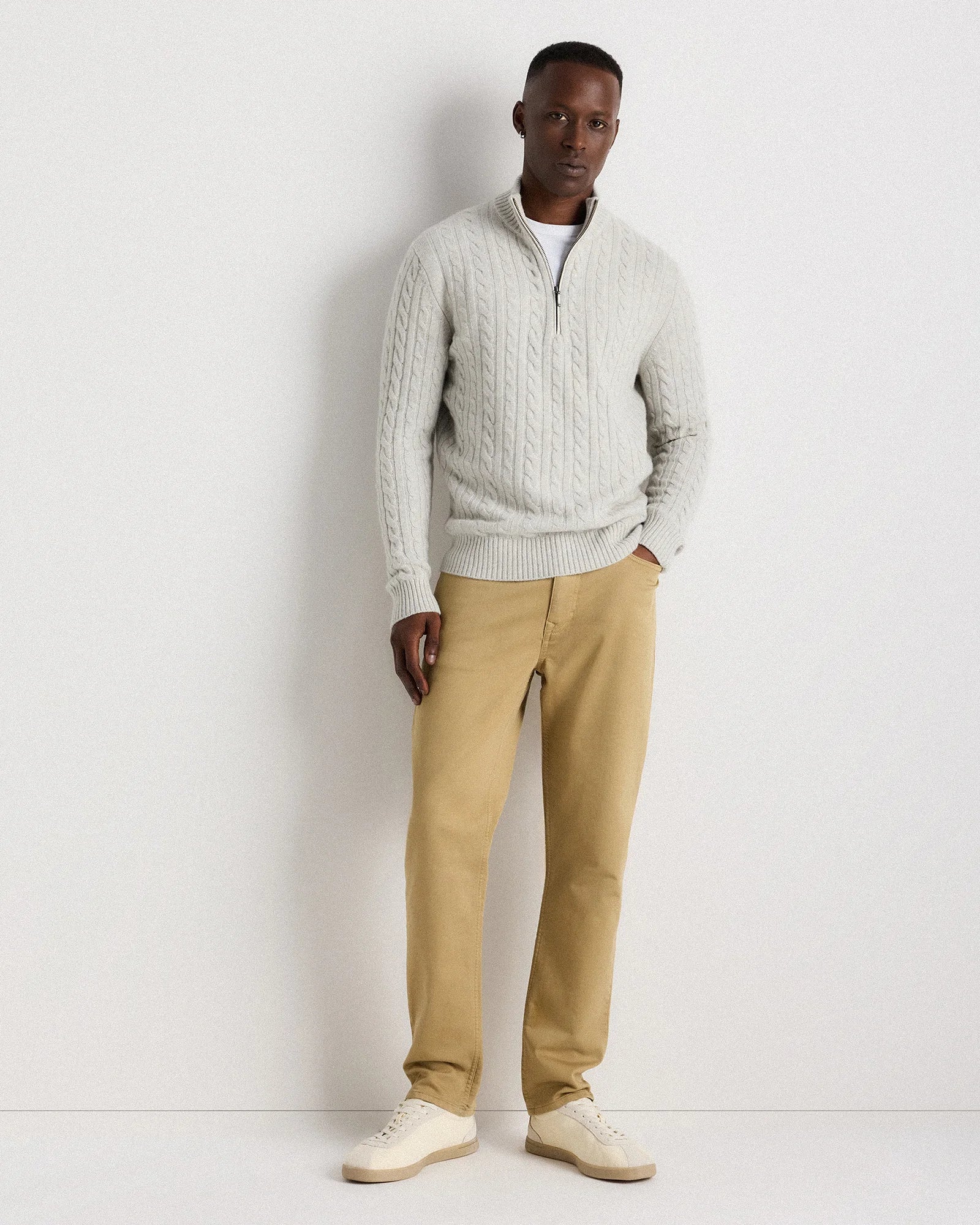 Luxe Baby Cashmere Cable Quarter Zip Sweater - S / Pearled Ivory Secondary image