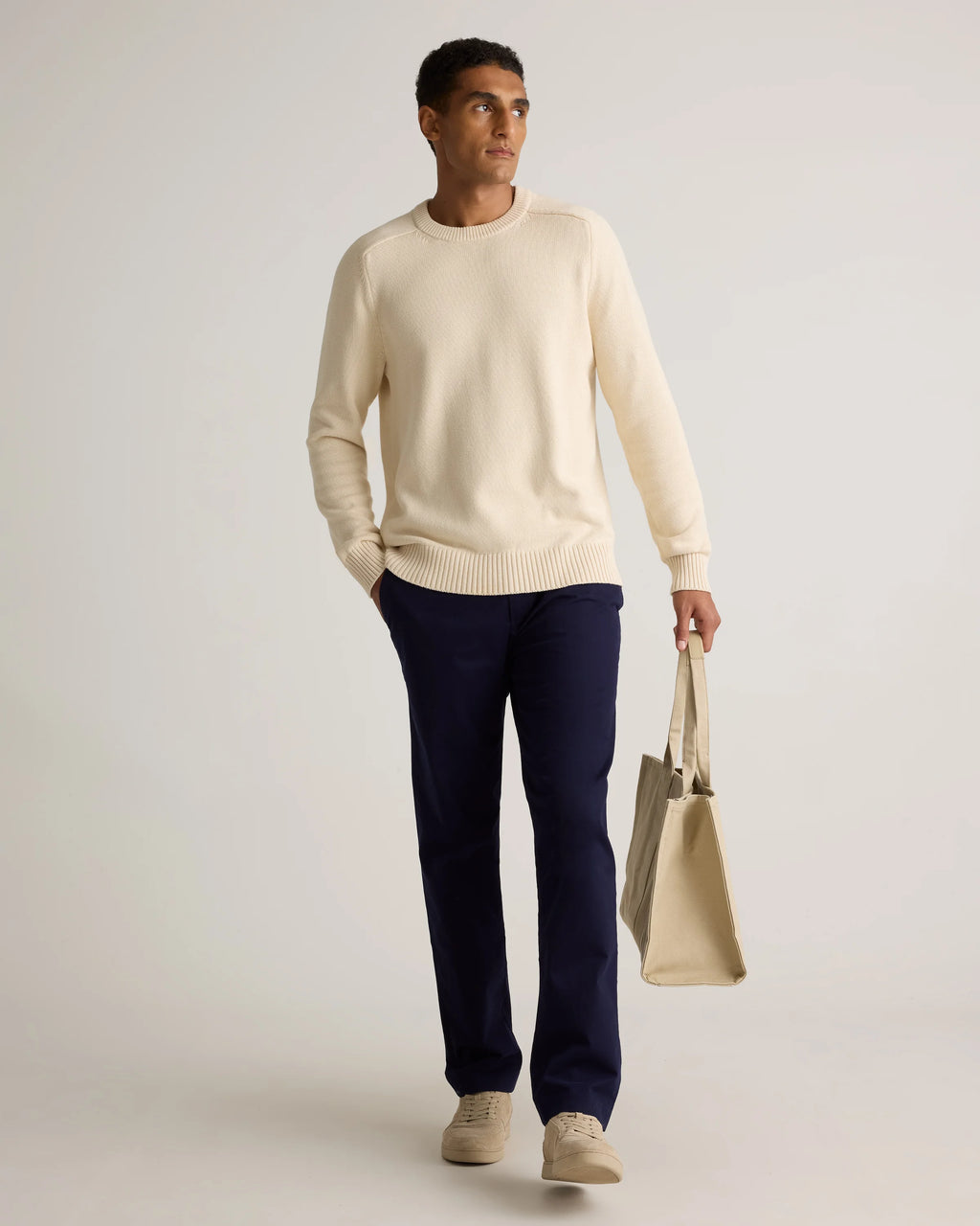 100% Organic Cotton Crewneck Sweater - S / Speckled Beige
