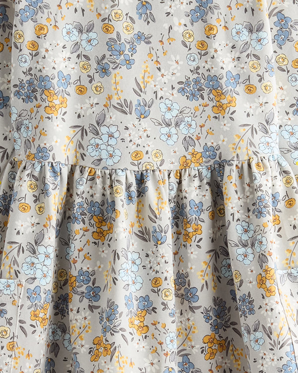Organic Cotton Long Sleeve Fit and Flare Pocket Dress - 2T / Purple Poppy Garden