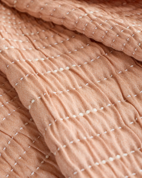 Organic Cotton Channel Stitch Sham Set - Standard / Coral Pink