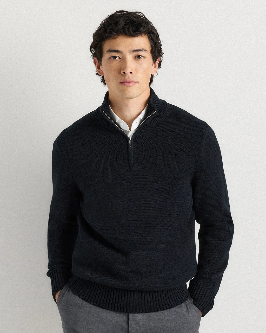 100% Organic Cotton Quarter-Zip Sweater - S / Moonstone Blue