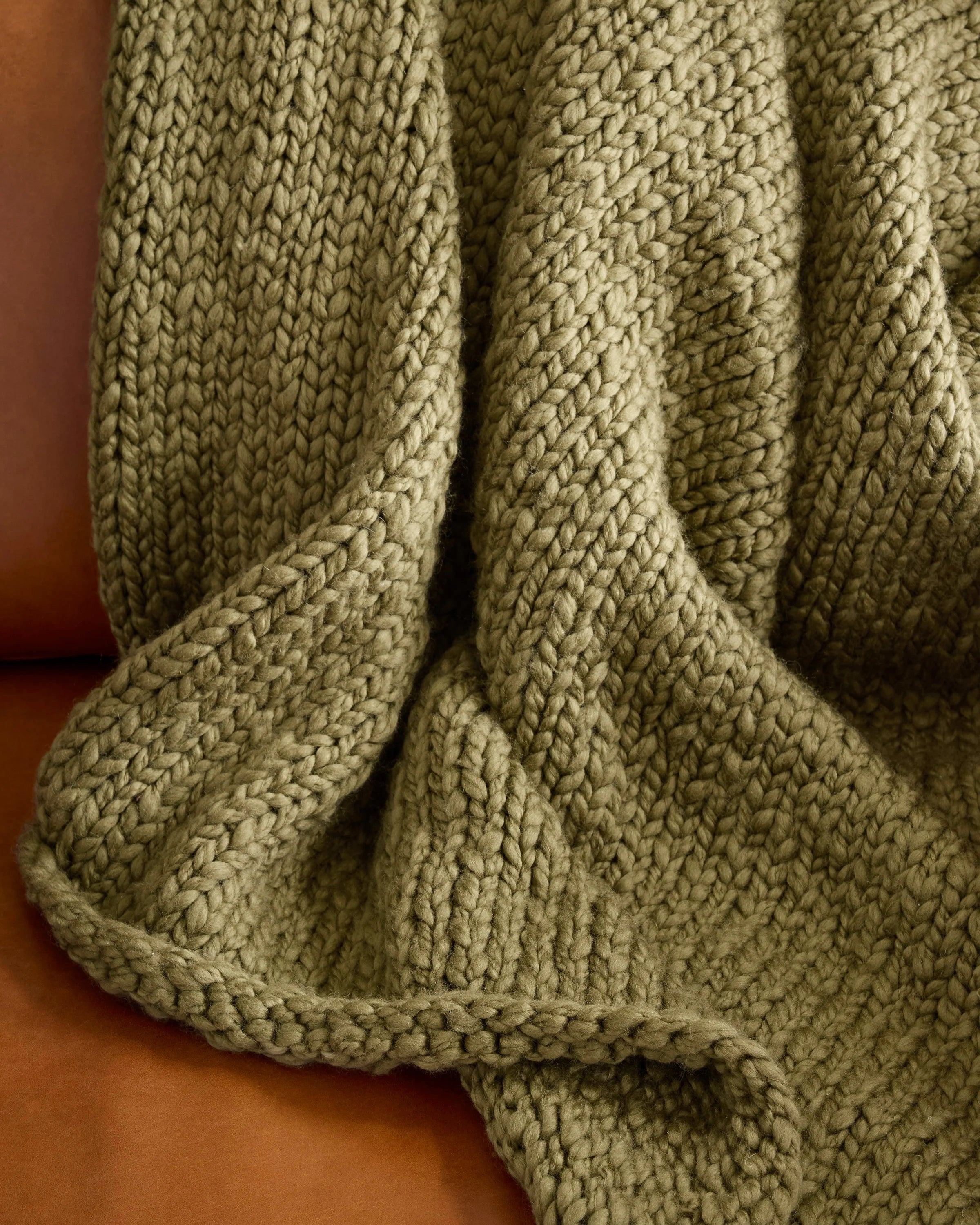 Chunky Hand Knit Wool Throw - 50x60 / Olive Secondary image