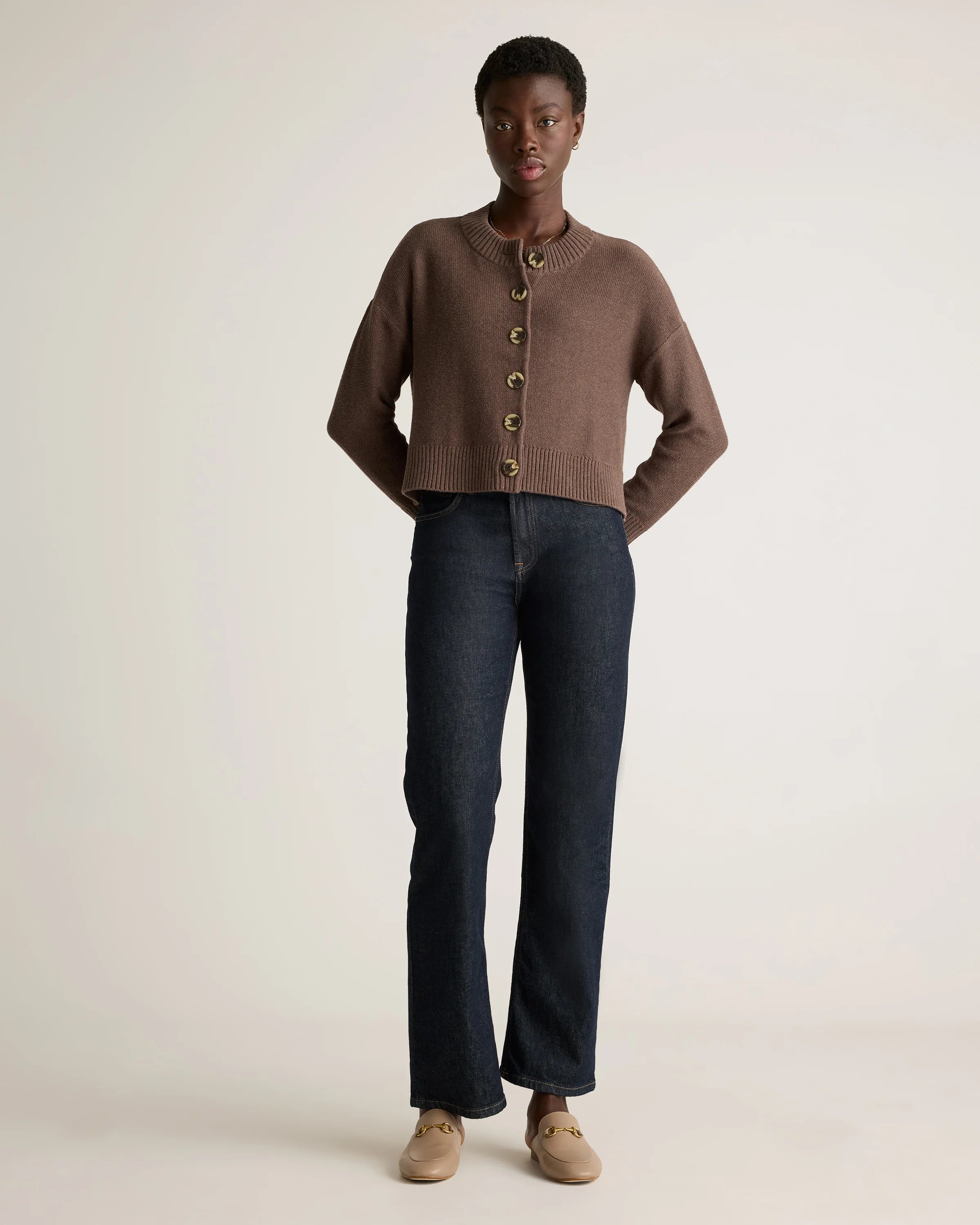 100% Organic Cotton Cropped Cardigan - XS / Heather Brown Secondary image