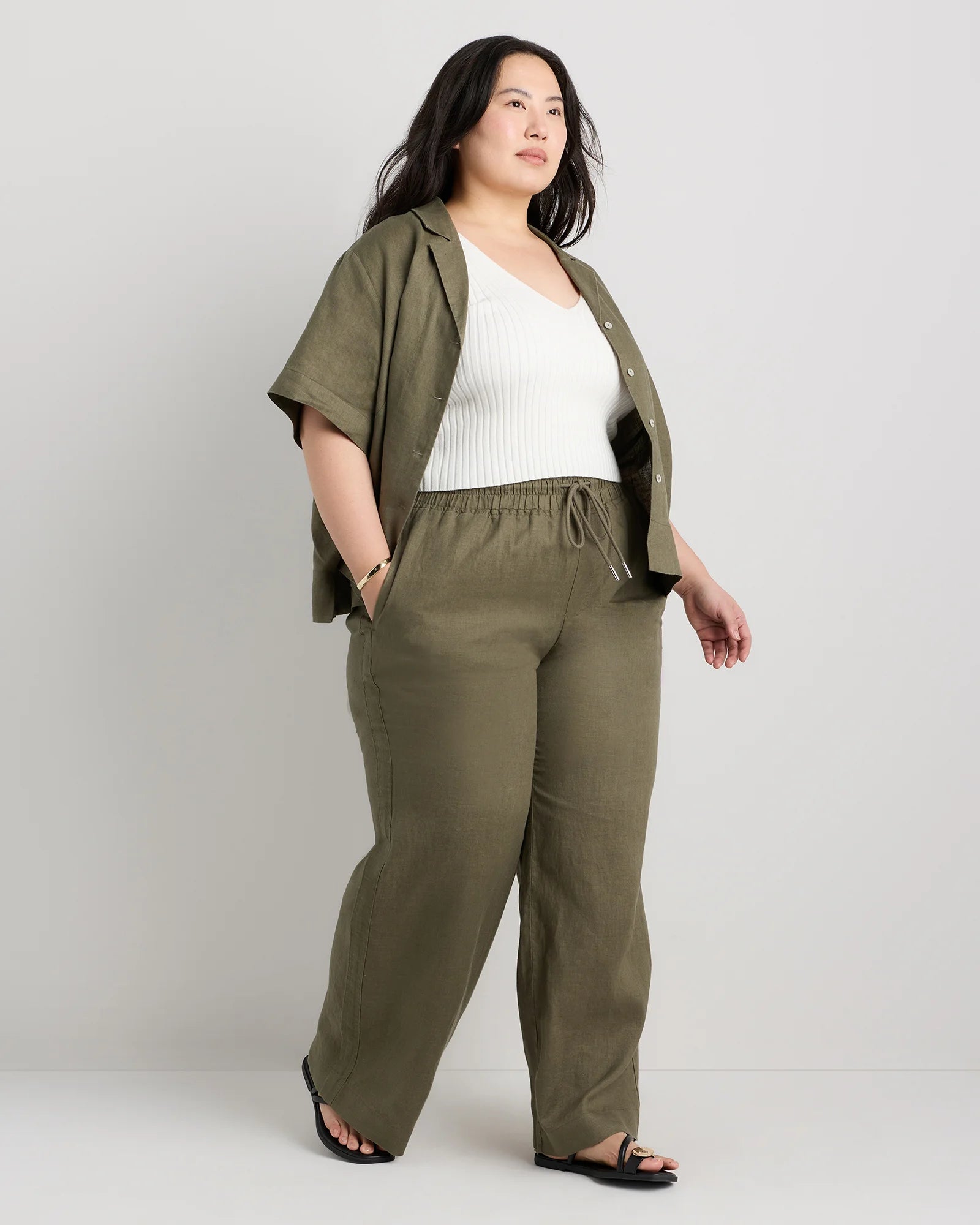 100% European Linen Wide Leg Pants - 1X / Bayberry Olive Secondary image