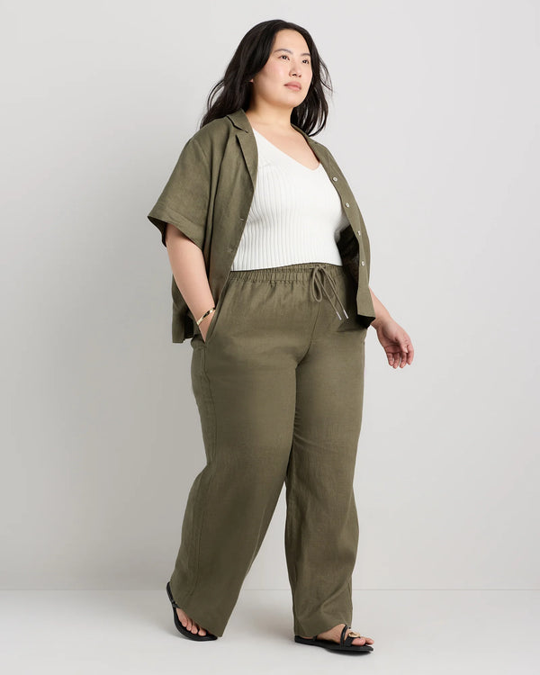 100% European Linen Wide Leg Pants - 1X / Black