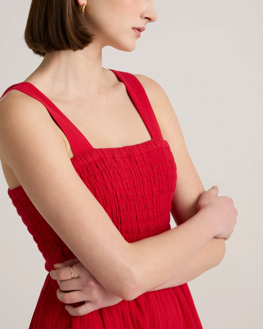 100% Organic Cotton Gauze Smocked Wide Leg Jumpsuit - XS / Wild Cherry