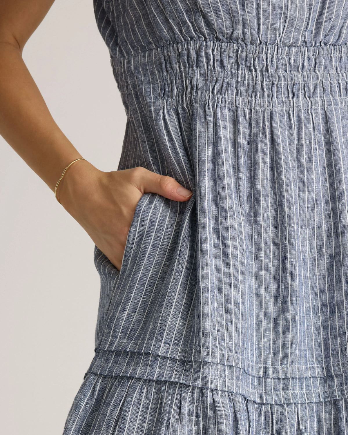 100% European Linen Tiered Maxi Dress - XS / Deep Navy