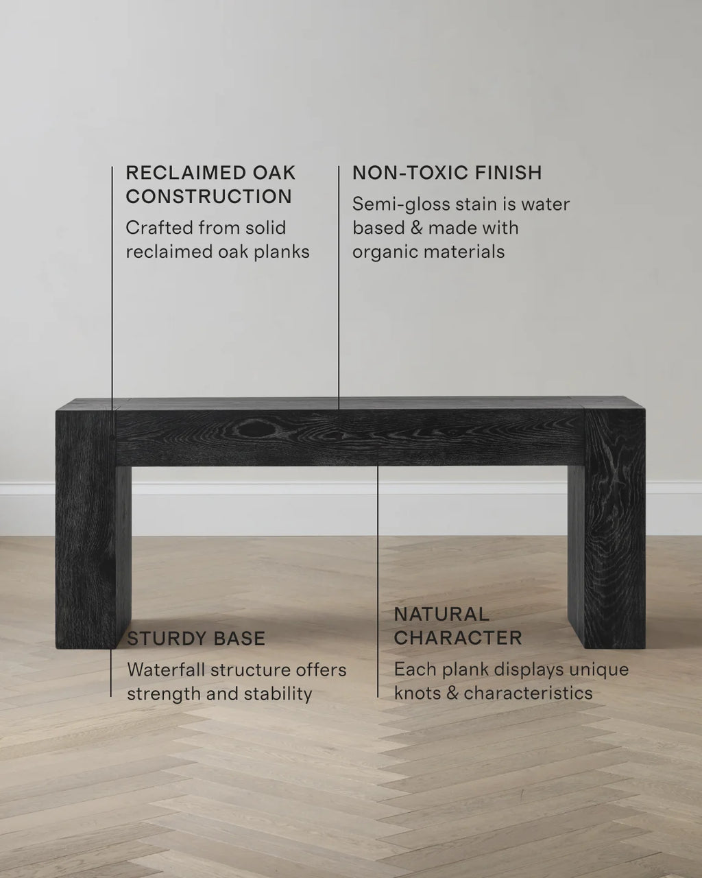 Reclaimed Oak Waterfall Console Table - One Size / Weathered Oak
