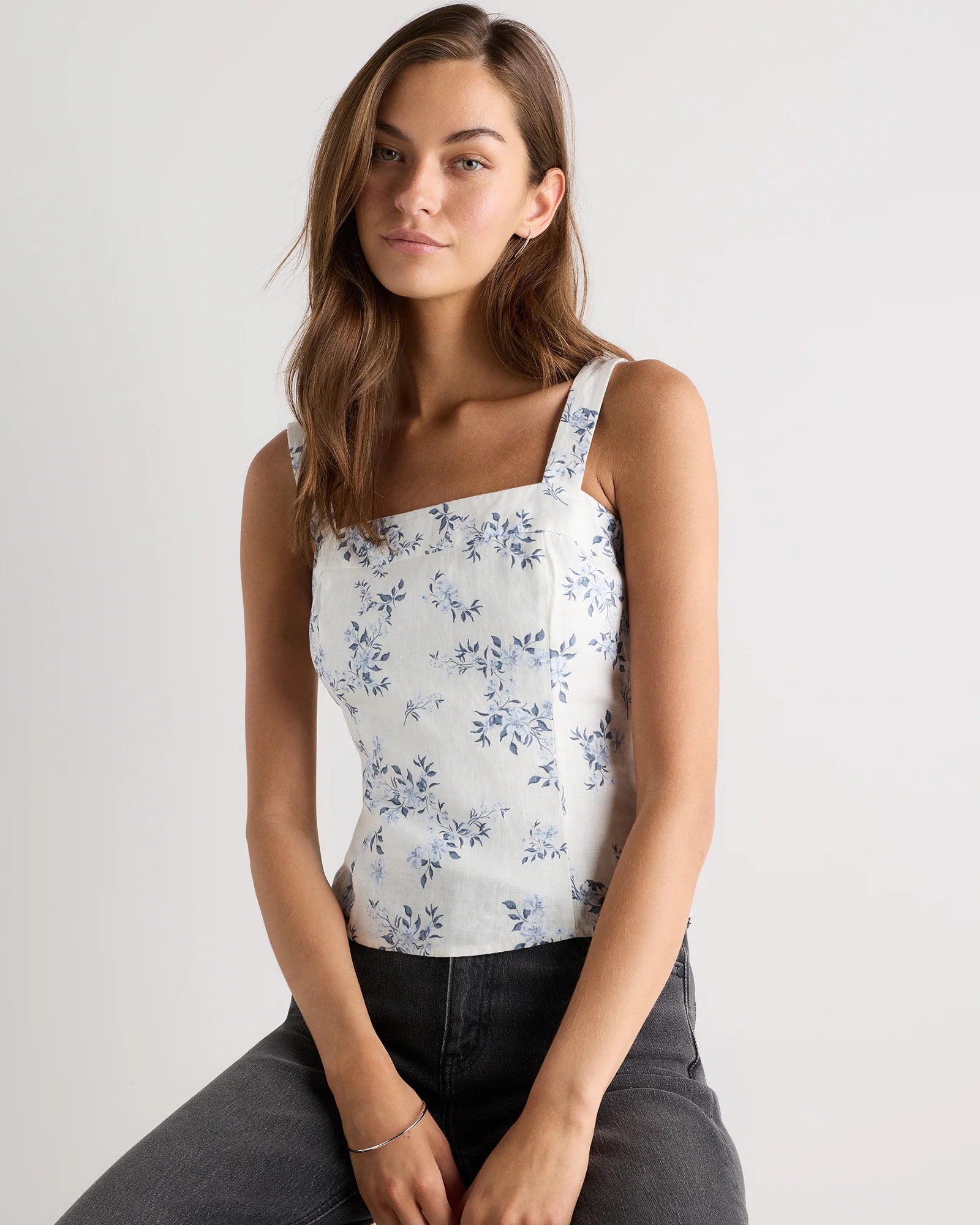 100% European Linen Fitted Tank - XS / Moonstone Blue Secondary image