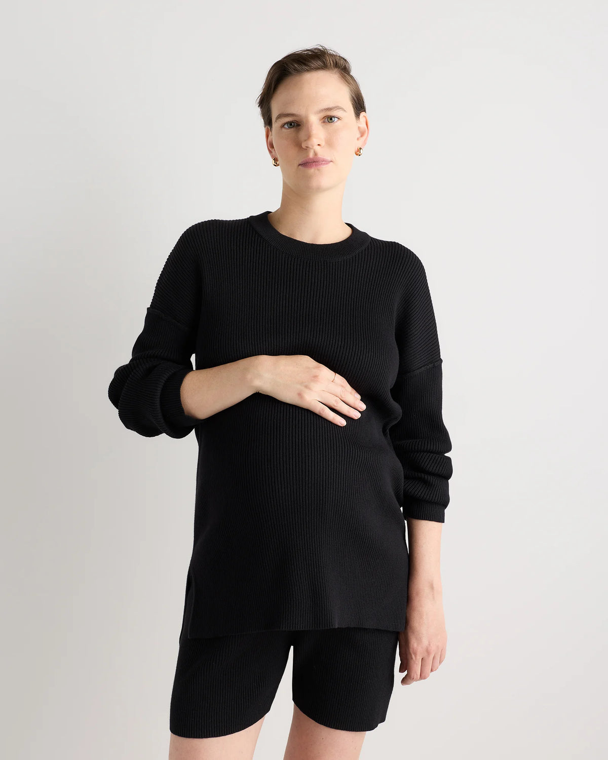Cotton Cashmere Oversized Maternity Sweater - XS / Black Main image
