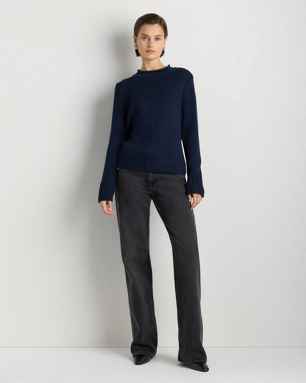 100% Organic Cotton Roll Neck Sweater - XS / Cornflower Mini Stripe