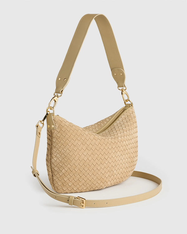 Sloane Suede Handwoven Shoulder Bag - One Size / Sand