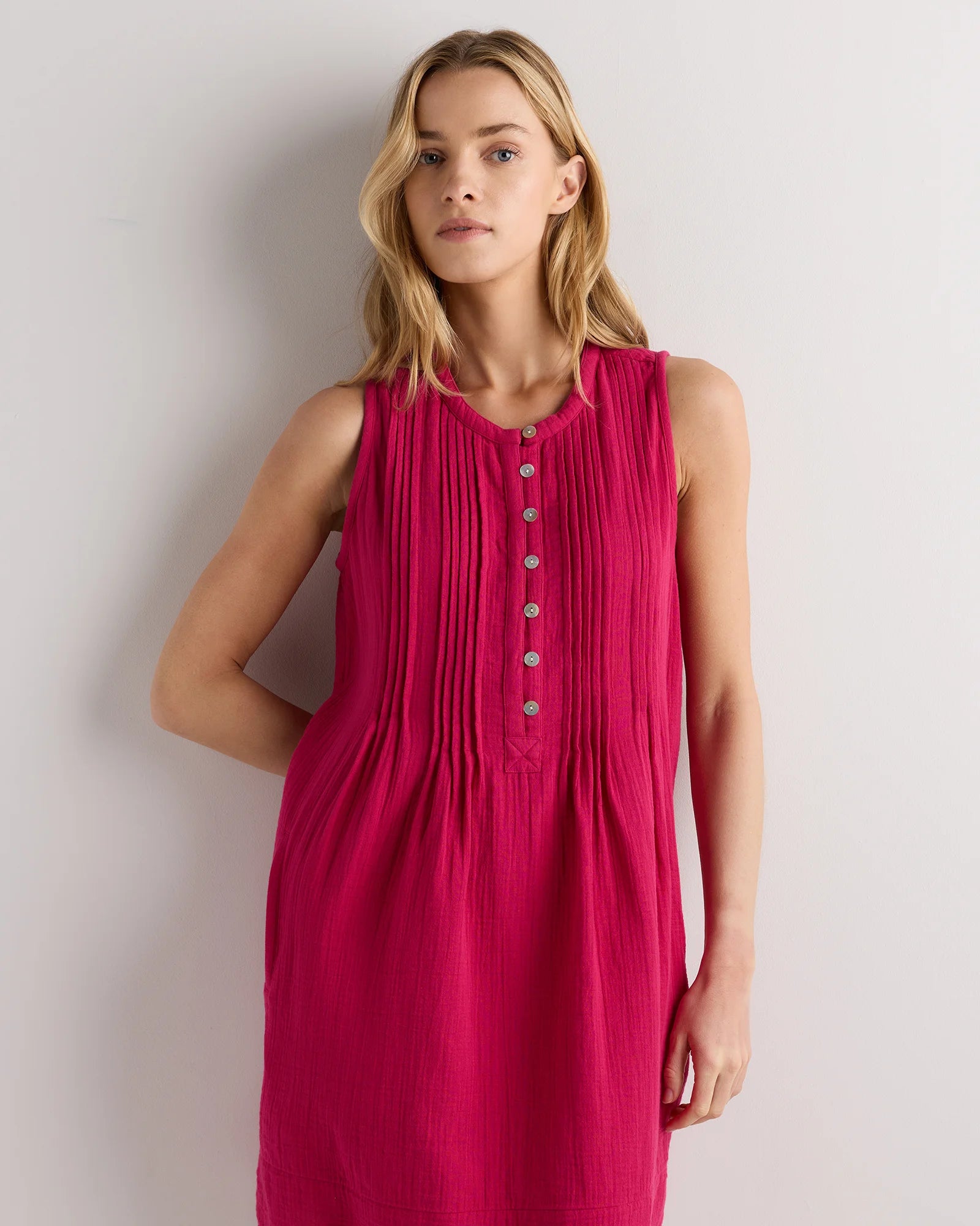 100% Organic Cotton Gauze Sleeveless Swing Dress - XS / Amaranth Pink Secondary image