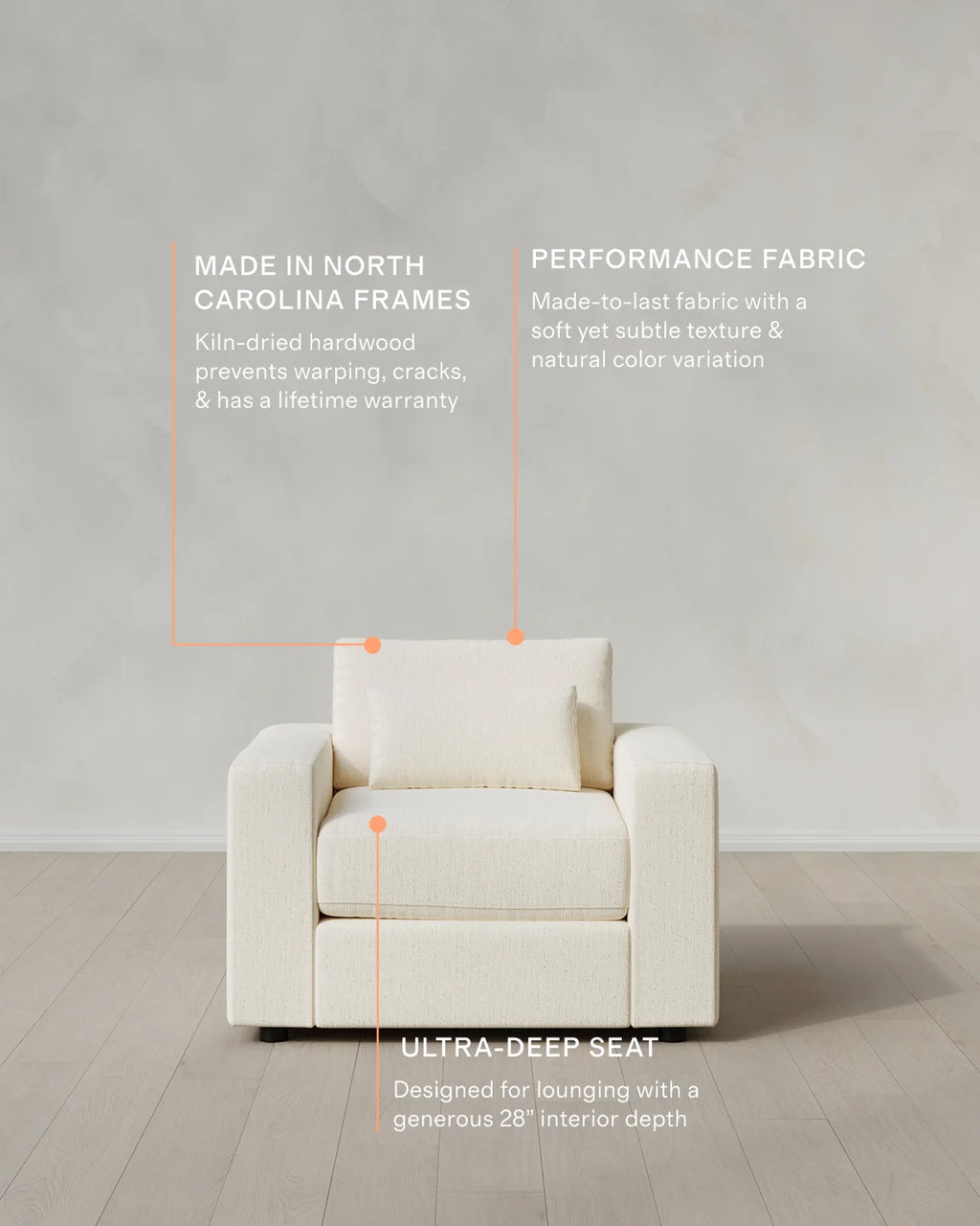 Ashford Deep Seat Chair and a Half in Performance Chenille Linen Blend - 46" / Snow
